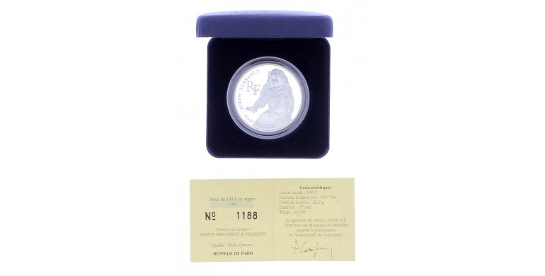 Monnaie de Paris, 100 francs "Trésor du Louvre", Infante Marguerite de Velasquez, Argent, 1993, P16089