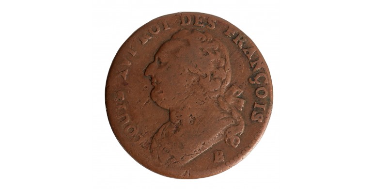 Monnaie, 12 Deniers François, Louis XVI, cuivre, 1792, Rouen (B), P15803