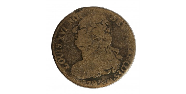 Monnaie, France, 2 Sols François, Louis XVI, métal de cloche, 1792, Orléans (R), P15822