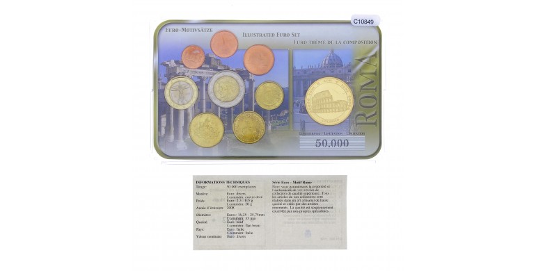 Italie, Série Euro avec médaille pour Rome, 2002 à 2008, 9 pièces, C10849