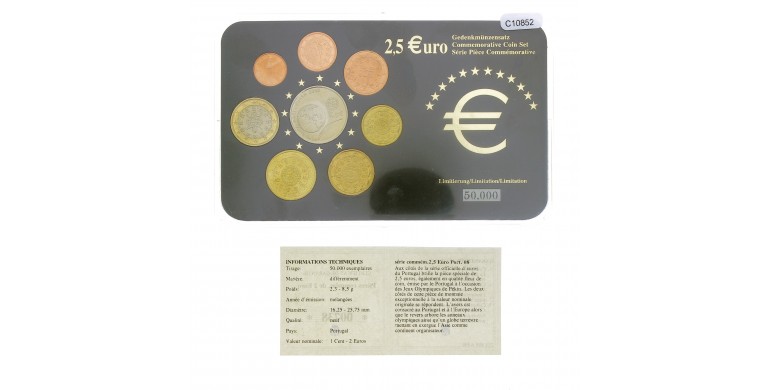 Portugal, Série Euro avec la pièce de 2,50€  Jeux olympiques de Pékin, 2008, 9 pièces, C10852