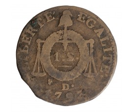 Monnaie, France, 1 sol à la Balance, Convention, Cuivre, 1793, Dijon (D), P15832