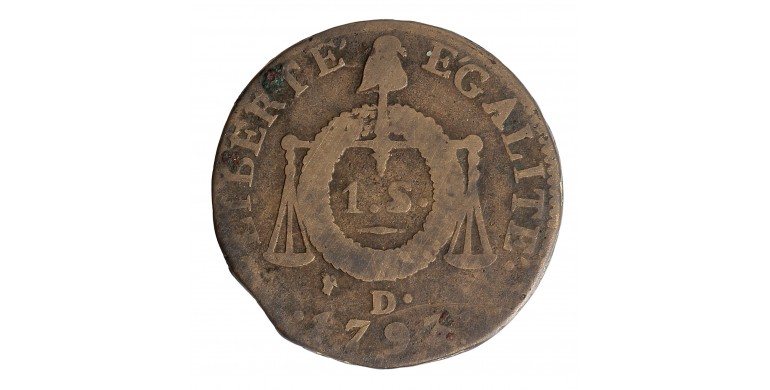 Monnaie, France, 1 sol à la Balance, Convention, Cuivre, 1793, Dijon (D), P15832