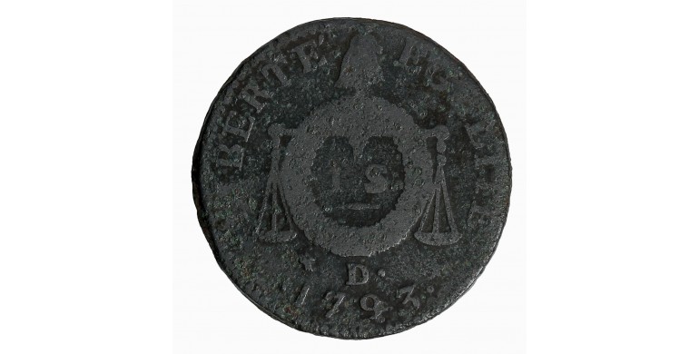 Monnaie, France, Sol à la balance, Constitution, métal de cloche, 1793, Dijon, P15840