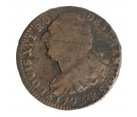 Monnaie, France, 2 Sols François, Louis XVI, métal de cloche, 1792, Orléans (R), P15846