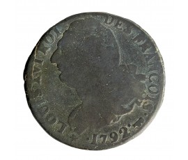 Monnaie, France, 2 sols François, Louis XVI, métal de cloche, 1792, Pau, P15847