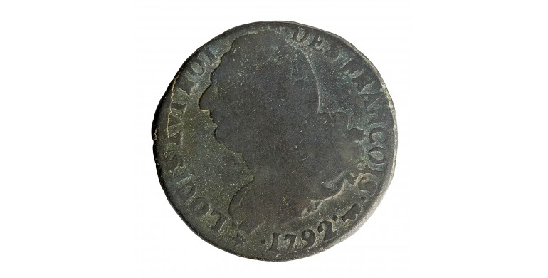 Monnaie, France, 2 sols François, Louis XVI, métal de cloche, 1792, Pau, P15847