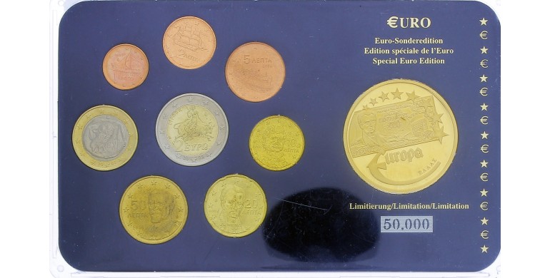 Grèce, Série Euro et médaille Europa, 9 pièces, 2002 à 2006, C10865