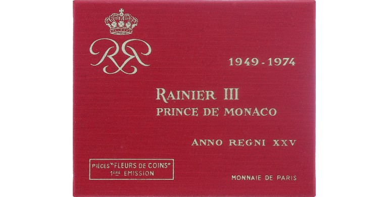 Monaco, Coffret FDC 1er émission Rainier III,1974, 8 pièces, C10909