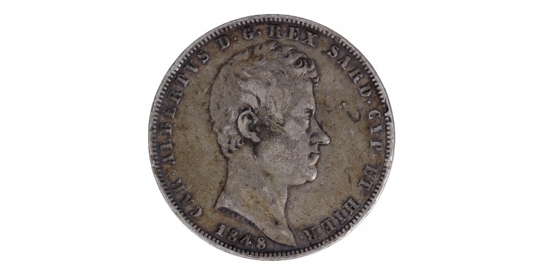 Monnaie, Italie - Sardaigne, 5 Lire, Charles Albert, Argent, 1848, Gênes (P), P15582