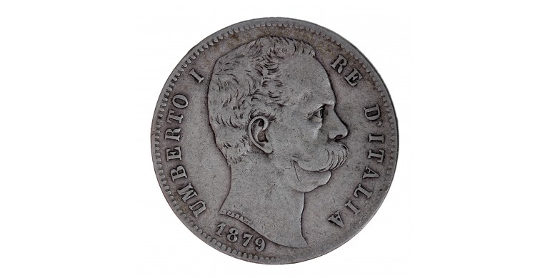 Monnaie, Italie, 5 Lire, Umberto Ier, Argent, 1879, Rome (R), P15589