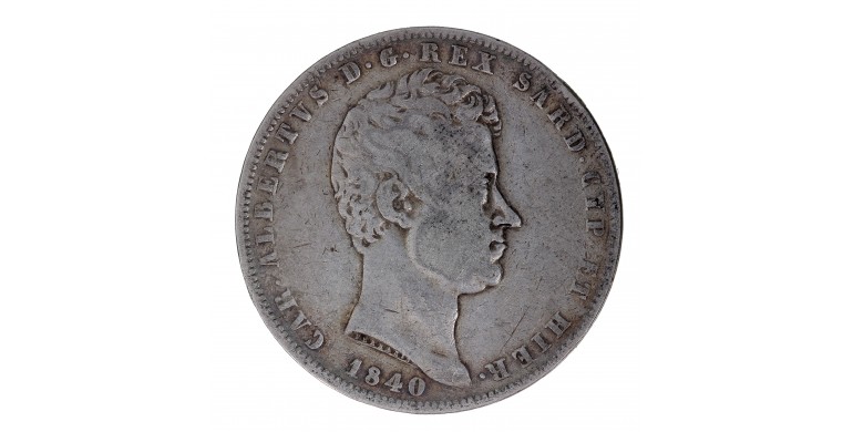 Monnaie, Italie - Sardaigne, 5 Lire, Charles Albert, Argent, 1840, Gênes (P), P15595