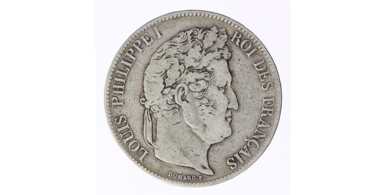 Monnaie, France, 5 francs 2ème type Domard, Louis-Philippe Ier, Argent, 1837, Strasbourg (BB), P12469