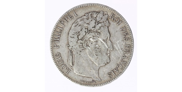 Monnaie, France, 5 francs 2ème type Domard, Louis-Philippe Ier, Argent, 1837, Strasbourg (BB), P12471