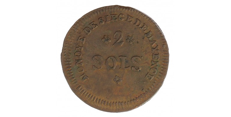 Monnaie, France, 2 sols siège de Mayence, Ière république, Bronze, 1793, Mayence, P12939