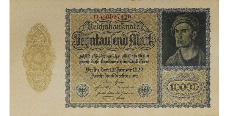 Billet, Allemagne, 10 000 Mark République de Weimar, 19/01/1922, B10226