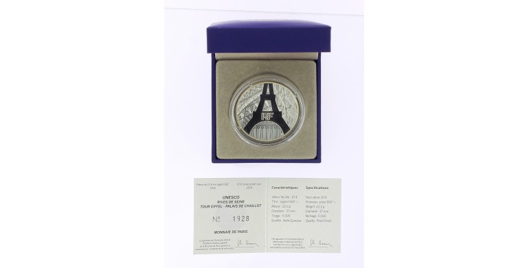 Monnaie de Paris, 10 Euros BE Les rives de la Seine - La Tour Eiffel et le palais de Chaillot, Pessac, 2014, P14543