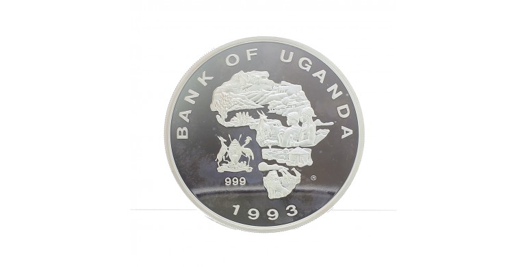 Ouganda, 5000 Shllings BE Protection de la nature africaine, Argent, 1993, P14700